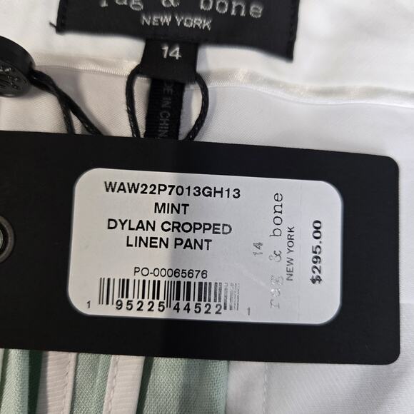 Rag & Bone Pants Womens 14 NEW Dylan Cropped Linen Wide Leg Mint Pastel Green - Picture 9 of 15